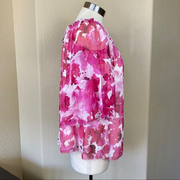 Worth Silk Crinkle Chiffon Pink and White Off The Shoulder Blouse, Small - Picture 9 of 13